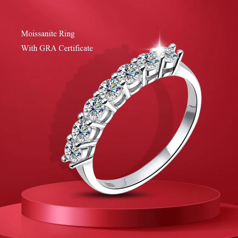 1.0mm-3.5mm Round Brilliant Cut Moissanite Wedding Rings Half Eternity Band 925 Silver Lab Diamond Wedding Ring With Certificate