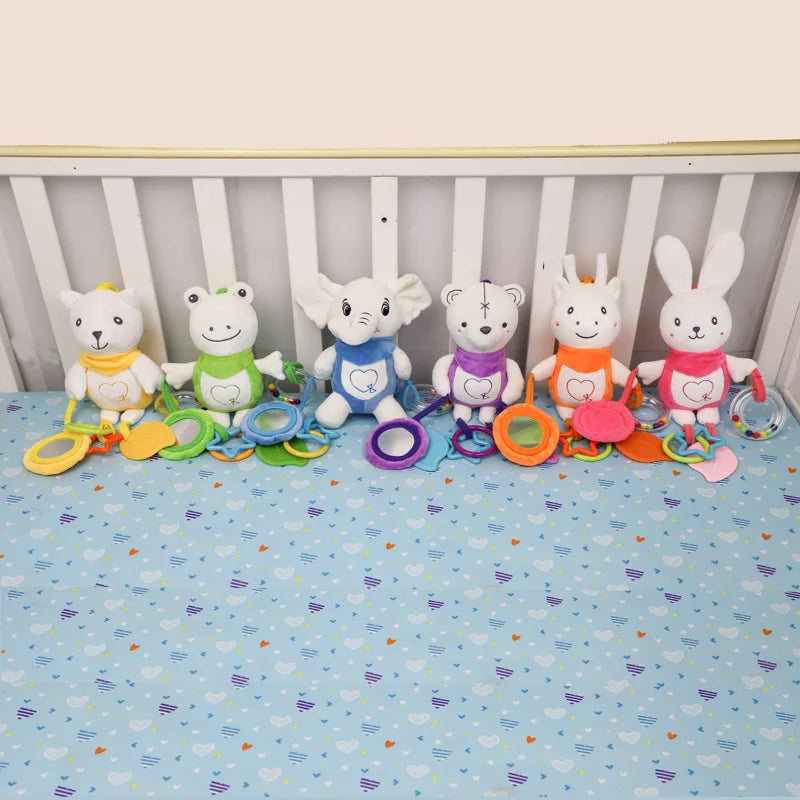 Cartoon Animal Plush Baby Hanging Rattle Toy with Teether Crinkle Paper Infant Soothing Doll Sensory Stroller & Crib Toy