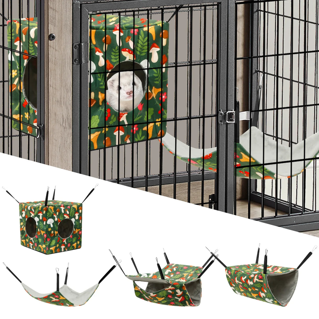 4Pcs Hamster Hammock Set Polyester Ferret Rat Hammock Set Soft Comfortable Hanging Guinea Pig Hideout Bed Small Pet Supplies