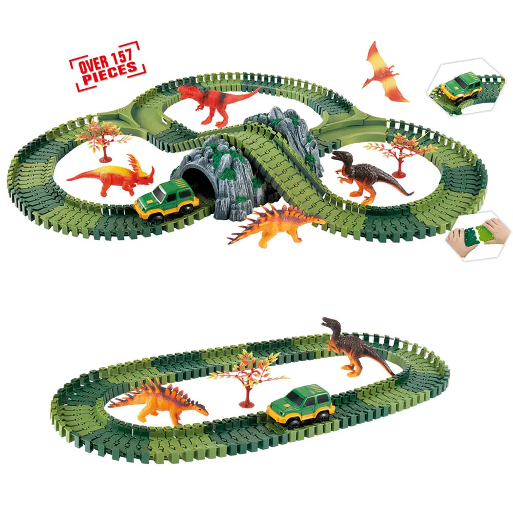 Dinosaur Railway Car Kids Track Racing Track Toys Set Bend Flexible Race Track Flash Light Car Educational Toys for Kids Gifs