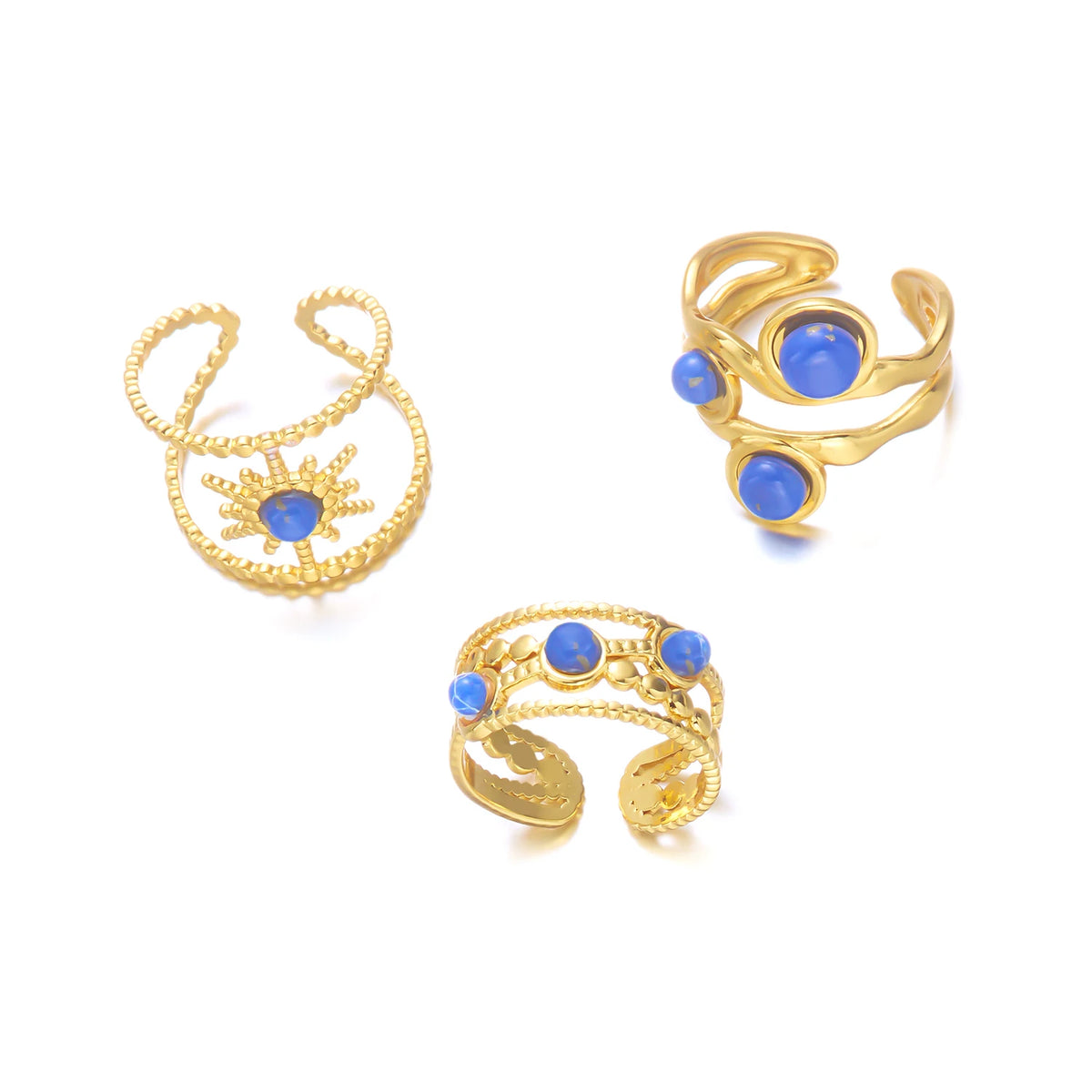 Stainless Steel French Vintage Ethnic Color Gemstone Ring for Women Punk Personality Stackable Open Finger Ring Hand Jewelry