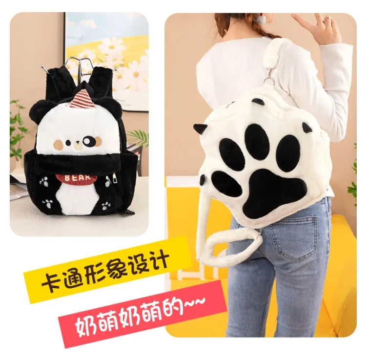 Kawaii White Puppy Cat Paw Plush Backpack Adjustable Straps Funny Dog Big Capacity Soft Stuffed Animals Bags for Girls Women