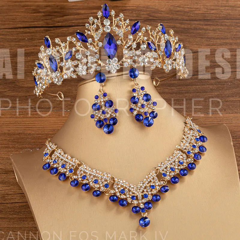 KMVEXO Luxury Heart Crystal Bridal Jewelry Sets Wedding Rhinestone Crown Tiara Earrings Choker Necklace African Bead Jewelry Set