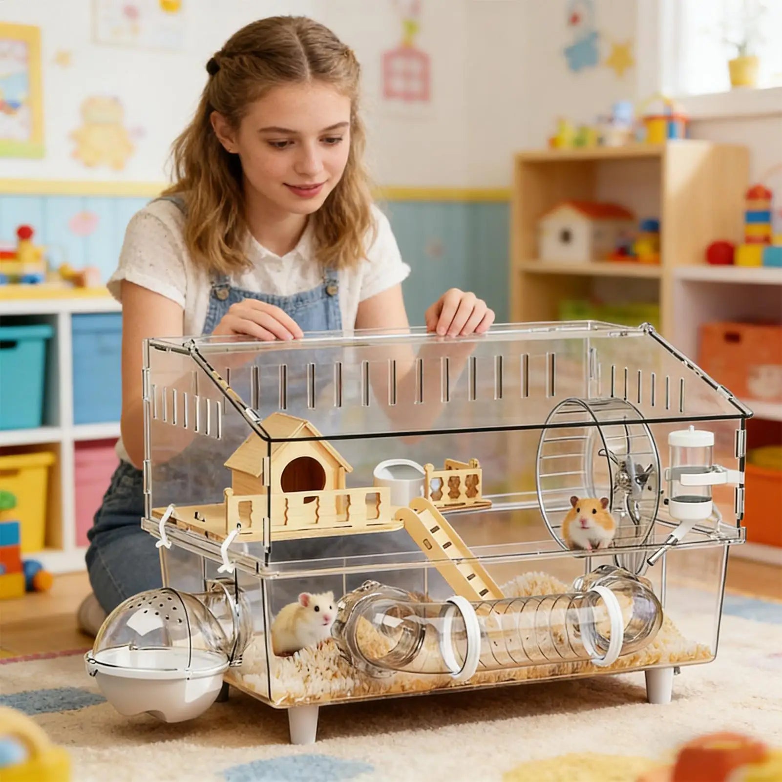 Large Hamster Cage 17.7x11.8x13.5 in Enrichment Detachable Crate Pet Mouse Cage for Outdoor Travel Pet Small Animal House Play