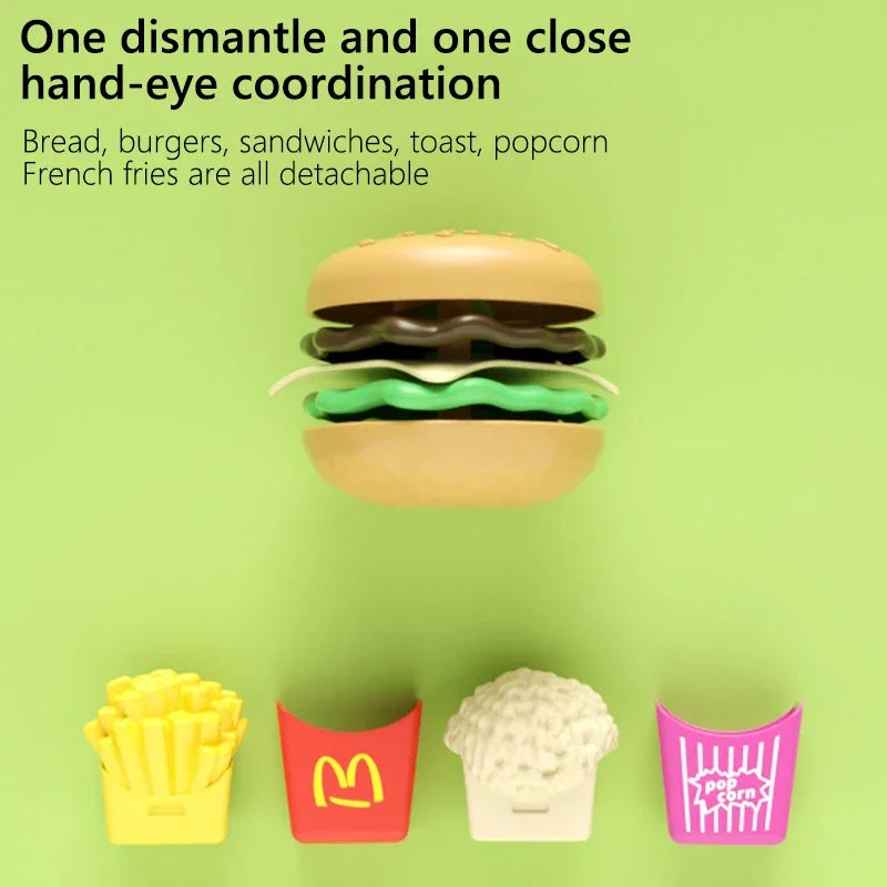 Kids Mini Kitchen Toy Detachable Snack Hamburger Cookie Miniature Accessories Plastic Pretend Toy Play House Food Sets Gift Boys