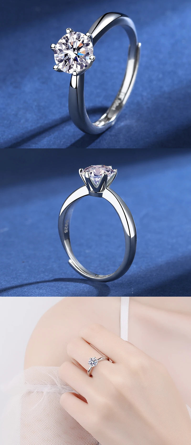 100% Real Moissanite Ring D VVS1 Pass Diamond Test Pen Adjustable Size S925 Sliver GRA Certificate Wedding Rings for Women