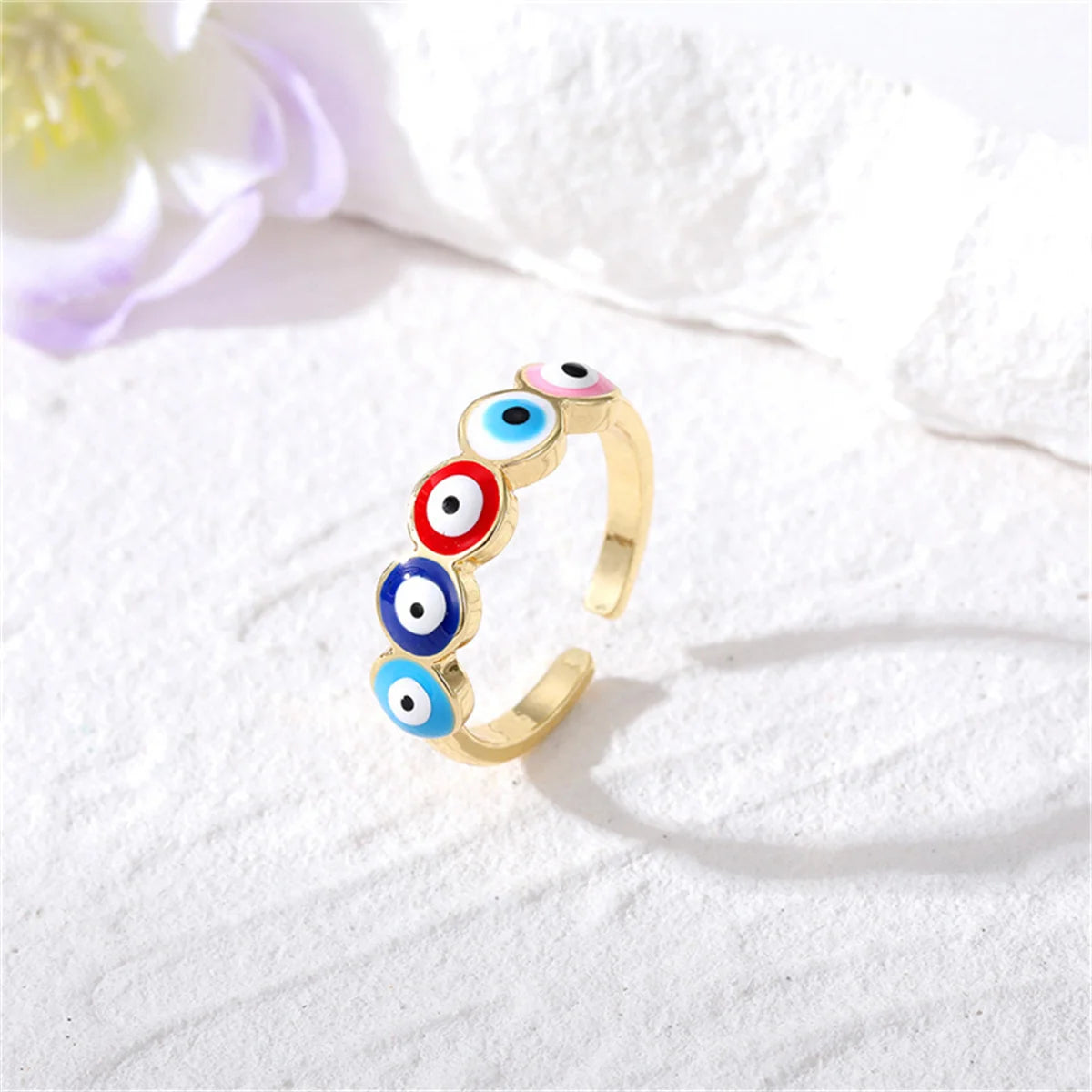 Lucky Blue Turkish Evil Eye Open Rings For Women Gold Color Colorful Enamel Heart Zircon Eye Finger Ring Vintage Gothic Jewelry