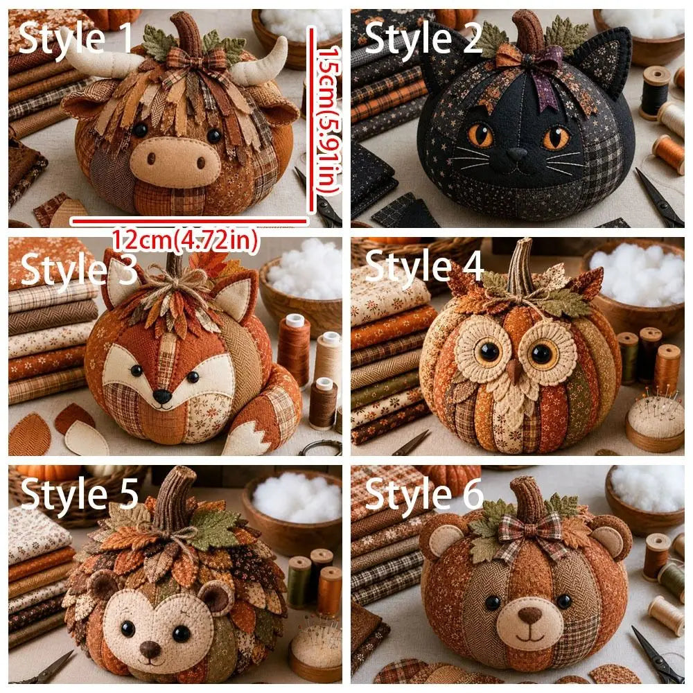 Vintage Style Whimsical Patchwork Pumpkin Fabric Kit Owl Bear Floral Fabric Halloween DIY Sewing Kit Stress Craft Cow Cat