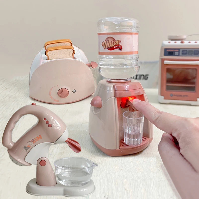 Mini Household Appliances Kitchen Toys Pretend Play Set with Coffee Maker Water Dispenser and Toaster for Kids Boys Girls Gifts