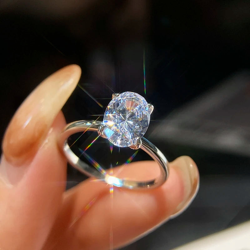 GRA 1-3CT 925 Sterling Silver Engagement Rings Oval Cut Solitaire Cubic Zirconia Wedding Promise Rings for Women Fine Jewelry