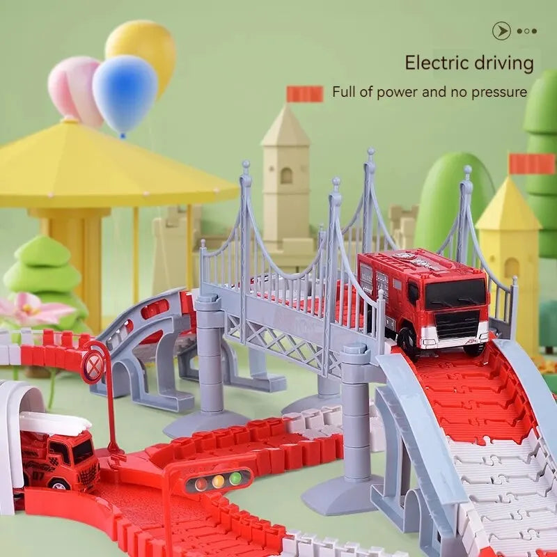 Fire Engine Track Assembling Car Engineering Minin Car Set Kids Puzzle Boy Toys Track Car Train Toys For Children Birthday Gift