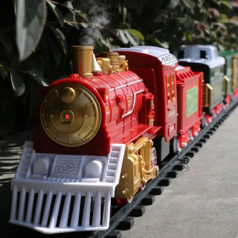 Battery Powered Christmas Electric Trains Toy with Light&Sound Kids Engineering Car Xmas Railway Track Vehicle Birthday Gift