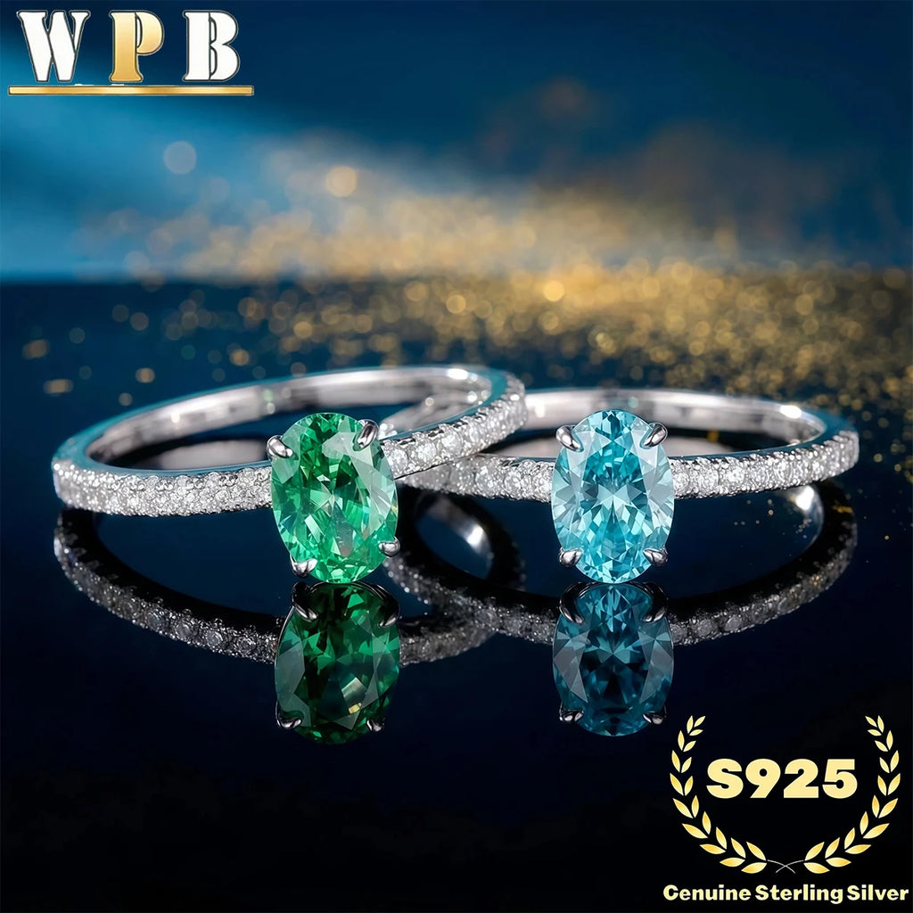 S925 Sterling Silver Ring 5x7mm Sparkling Oval Cut Paraiba Green&Blue CZ Luxury Elegant Gift for Valentine's Day and Birthday‌