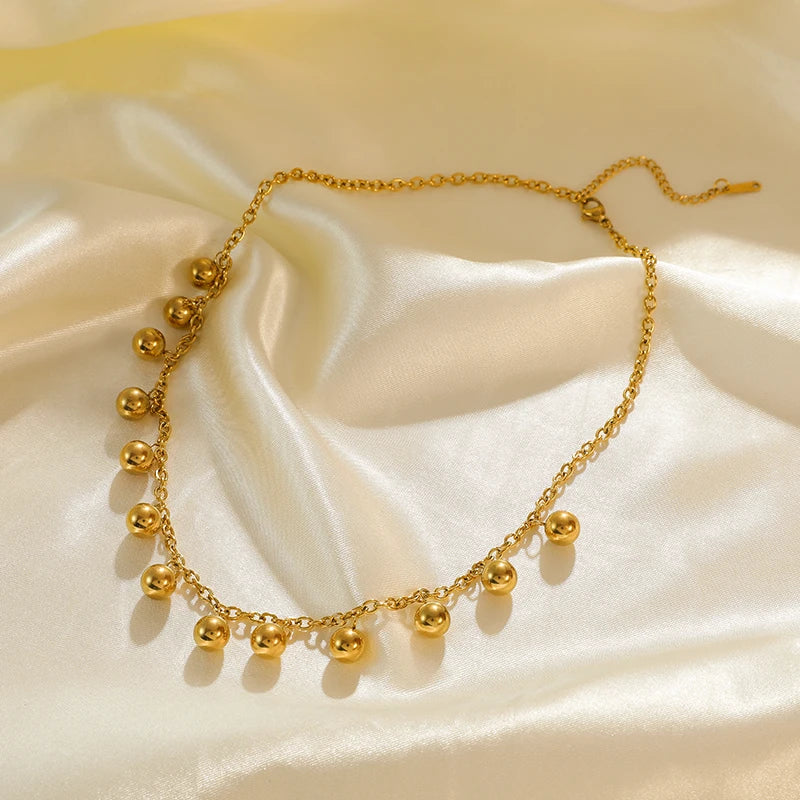 EILIECK 316L Stainless Steel Gold Color Hollow Ball Beads Pendant Necklace For Women Non-fading Choker Jewelry Girls Gifts Party