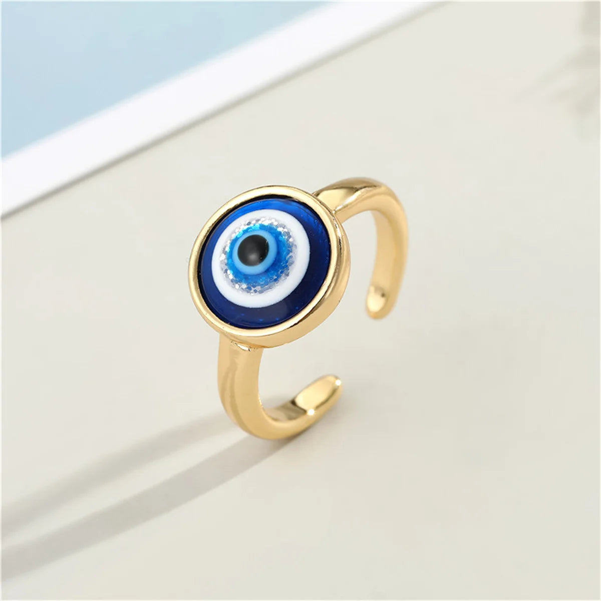 Lucky Blue Turkish Evil Eye Open Rings For Women Gold Color Colorful Enamel Heart Zircon Eye Finger Ring Vintage Gothic Jewelry