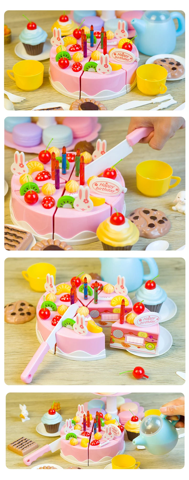 Girl Toy Cake DIY Minature Food Tea Set Simulation Pretend Play Kitchen Kid Cut Game Education Children Toys For 3 Year Birthday