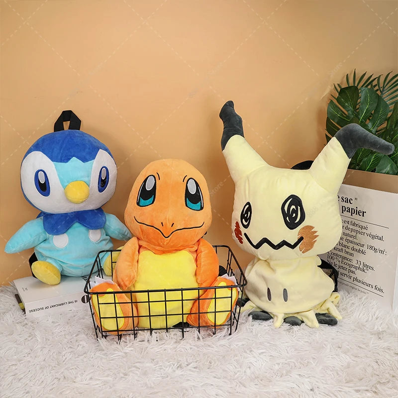 New Arrival Pokemon Plush Backpack Anime Gengar Charizard Piplup Eevee Mimikyu Soft Stuffed Schoolbag Shoulder Bag Toy for Kids