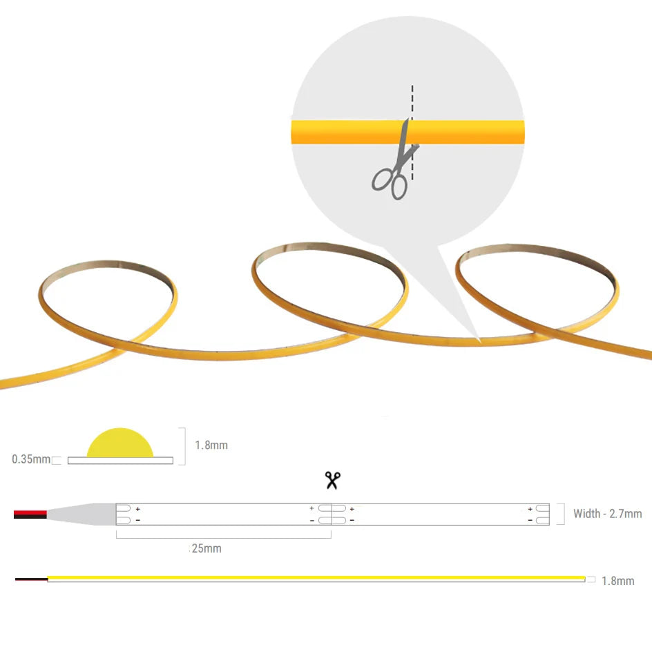2.7mm Super Thin COB LED Strip Light 3V 5V 12V Colored Light Strips For Room Decoration Car FOB Flexible Ribbon Dimmer Backlight