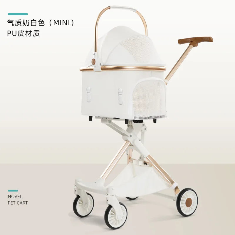 Lightweight White High View Pet Stroller One-click Foldable Cart for Small Medium Dogs Cats Outdoor Travel Pet Supplies Hot Sale