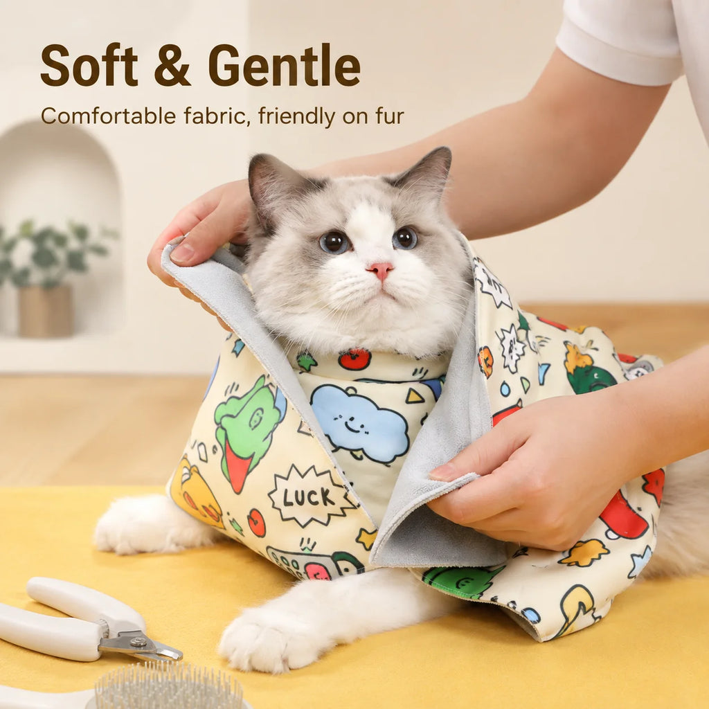 Cat Grooming Restraint Wrap Soft Pet Towel for Nail Trimming Bathing Ear Cleaning Anti Scratch Helper 5 Sizes