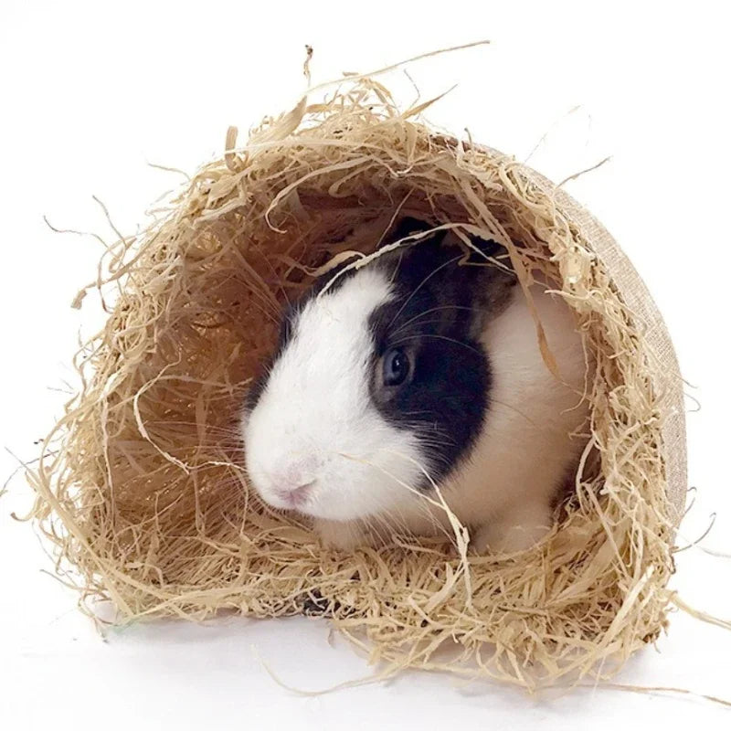 Pet Rabbit Arched Tunnel Toy Guinea Pig Chinchilla Hiding Grass Nest Simulated Pet Thatched House Summer Pavilion Leisure Toys