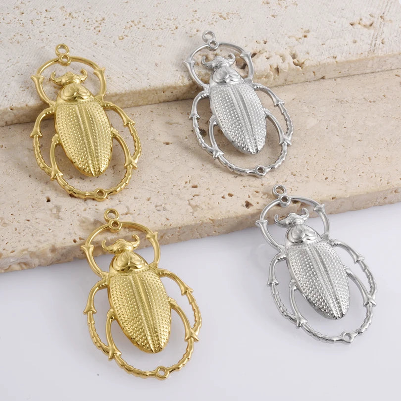 5pcs Stainless Steel Bee Spider Cicada Butterfly Dragonfly Flower Tree Grass Pendants Insects Charms Jewelry Making Accessories
