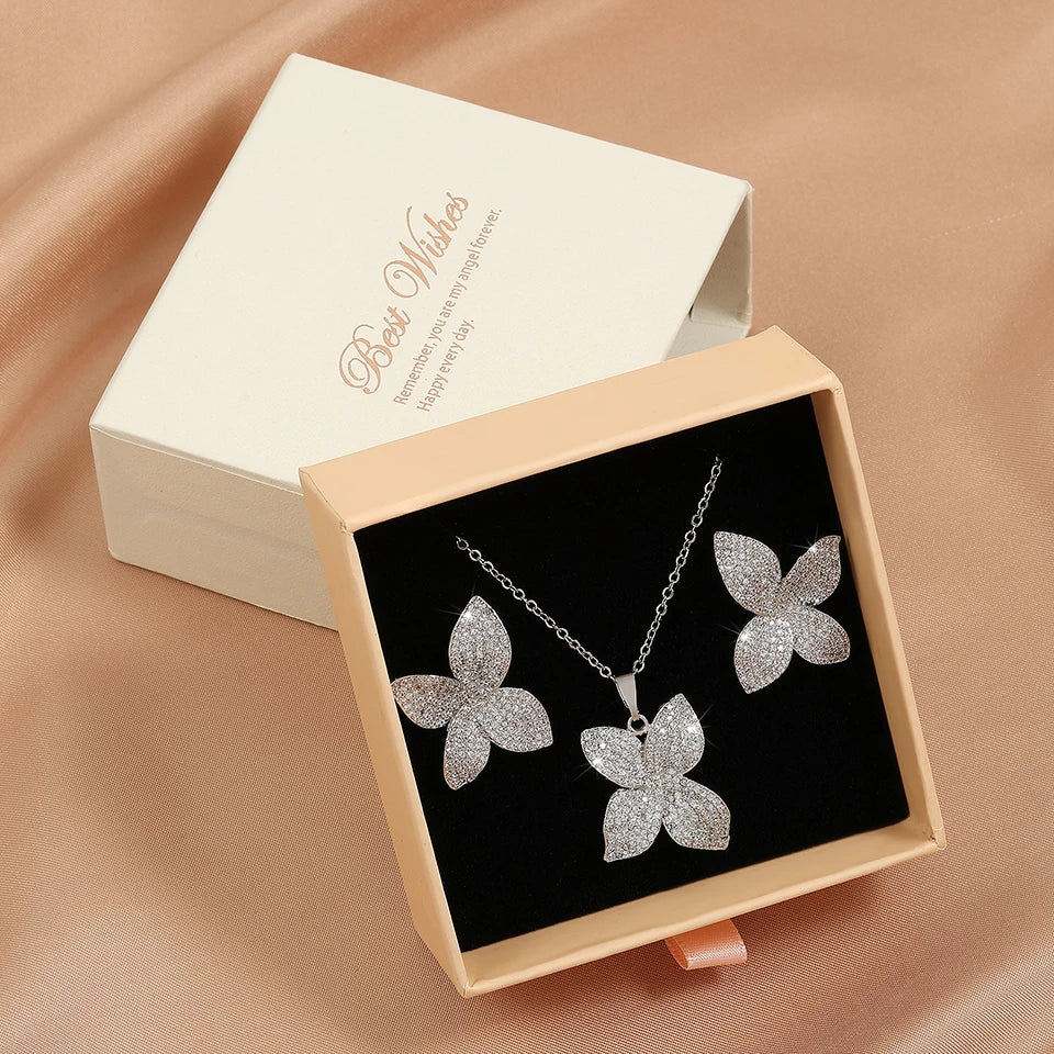 ZAKOL Luxury Micro Pave Setting Cubic Zirconia Leaf Earrings Ring Bracelet Necklace Gorgeous Dubai Jewelry Set For Dinner Party