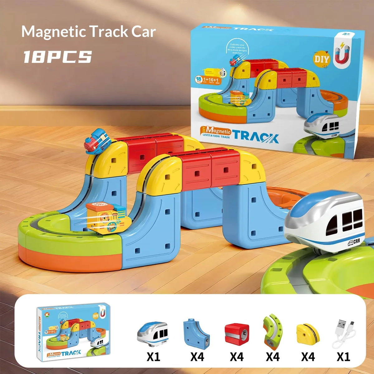 New 8-229pcs Electric Track Set With Anti-Gravity Vehicles - 100+ Pieces Stem Building Toys Creative Diy Railway For Gift Toy