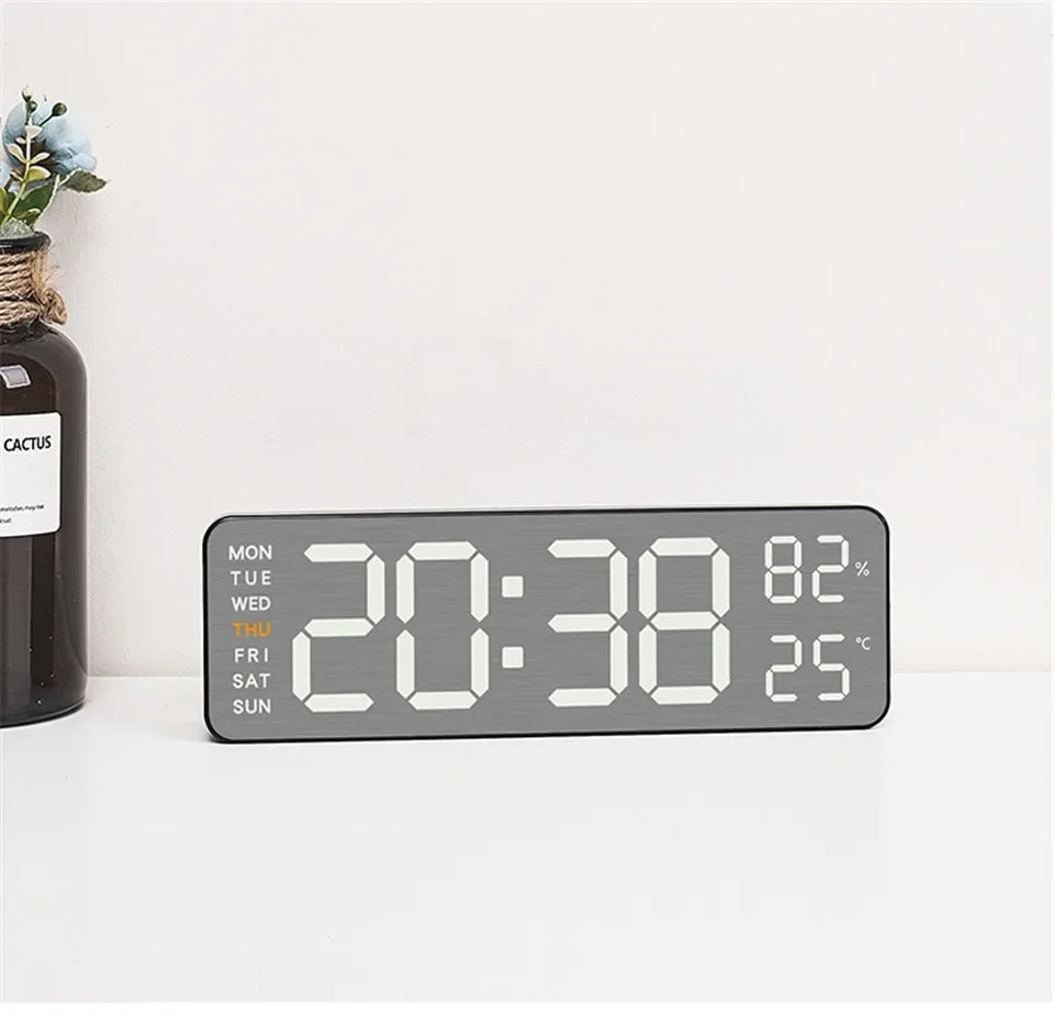 Mirror Brushed Finish Wall Clock Premium Feel Silent Wall Clock Table Alarm Clock Temp Display Bedroom Office Living Room Decor