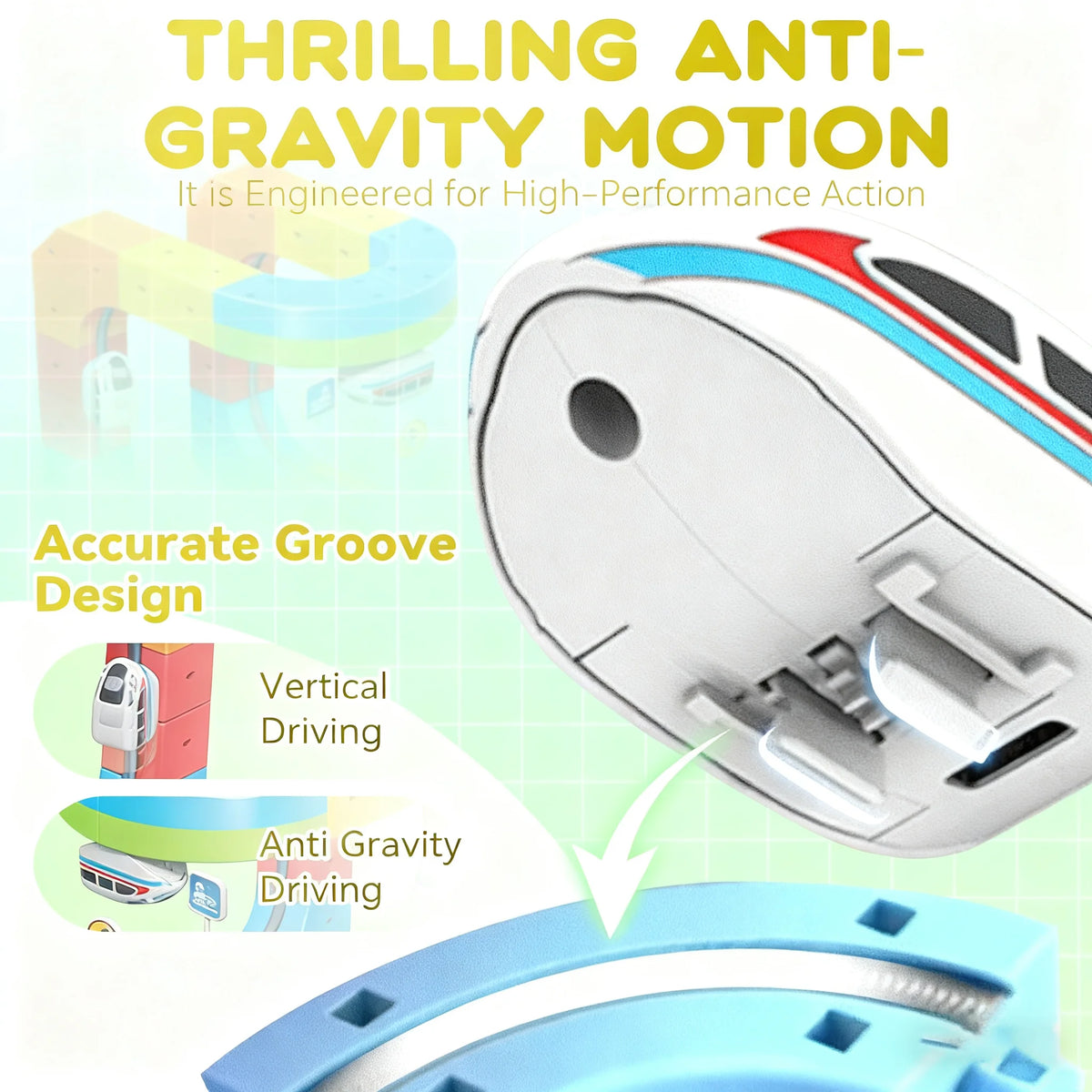 DIY Electric Magnetic Track Set with Anti-Gravity Vehicles 100+Pcs STEM Construction Railway Building Blocks Toy Gift for Kids
