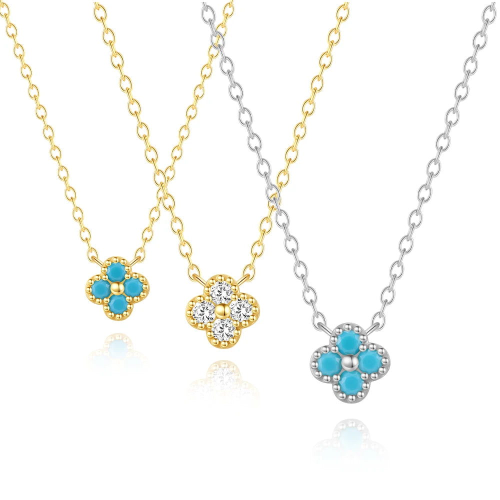Aide Plata Real 925 Sterling Silver Lucky Lady Necklace European And American Four-leaf Clover Chain Necklace Turquoise Necklace