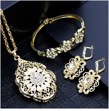 Arabic Jewelry Sets Morocco Choker Necklace Dangler Earring Bracelet Ring Gold Color Ethnic Women Charm Bijoux
