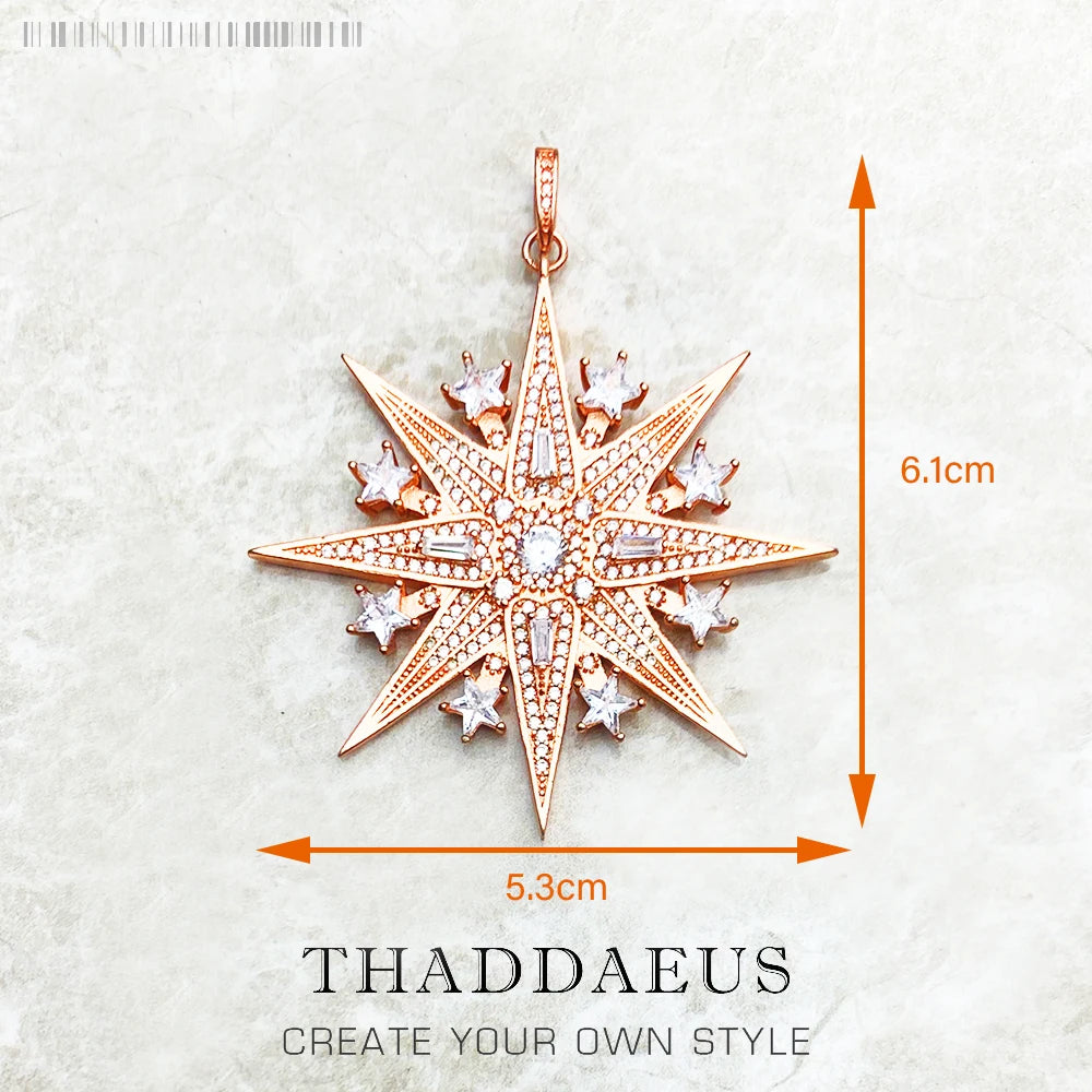 Pendant Sun Star CZ Pave Summer Winter New 925 Sterling Silver Fine Jewelry Europe Style Accessories Gift For Men Woman