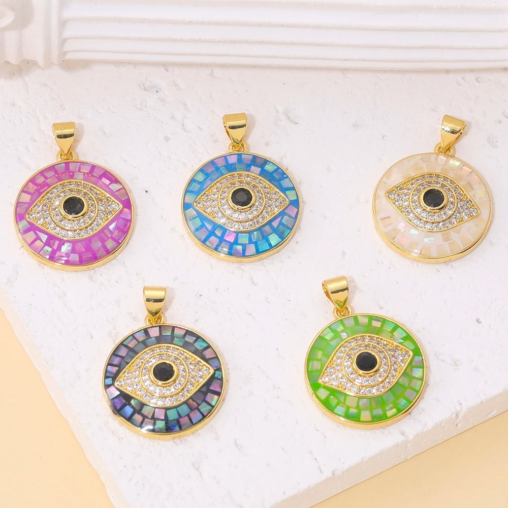 Juya Handmade 18K Real Gold Plated Opal Shell Round Turkish Greek Evil Eye Charms For DIY Luxury Talisman Pendant Jewelry Making