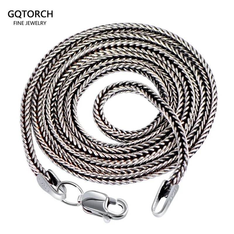 Real Pure 925 Sterling Silver Necklace Chain Women And Men Vintage Foxtail 1.6mm Retro Solid Thai Silver Italy Fine Jewelry