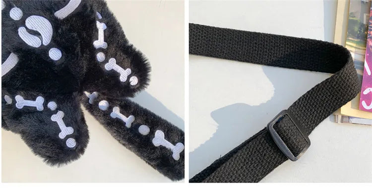 Skull Plush Backpack Gothic Water Bottle Bag Goth Doll Backpack Female Winter Furry Bag Skull Shape Bag Skeleton Birthday Gift