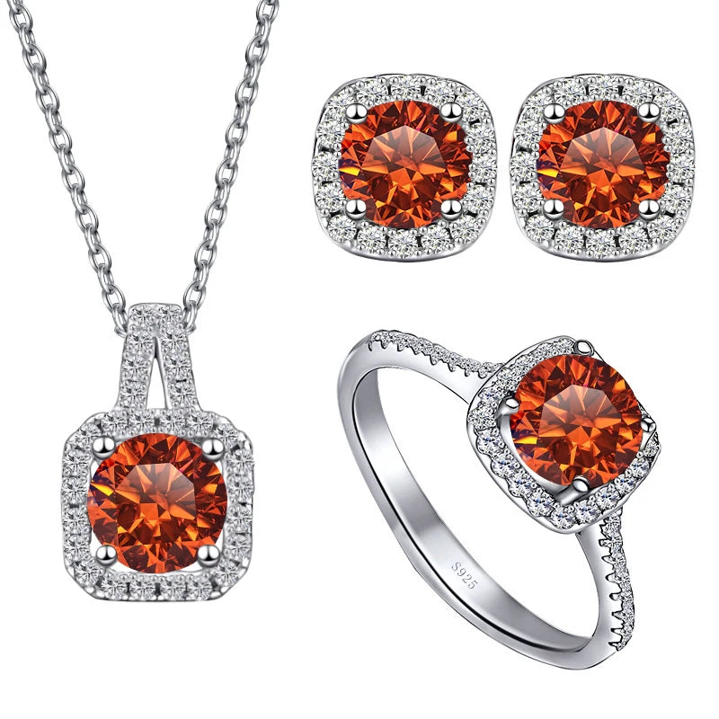 JoyceJelly S925 Sterling Silver jewelry for women 1 carat moissanite diamond 3 pieces set necklace ring earrings wedding party