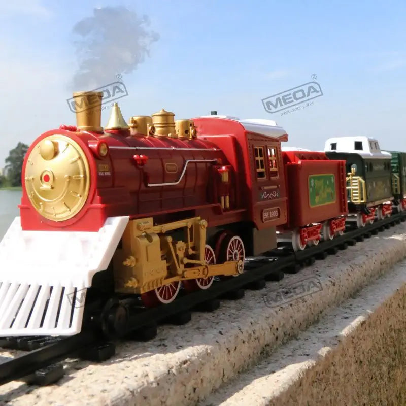Battery Powered Christmas Electric Trains Toy with Light&Sound Kids Engineering Car Xmas Railway Track Vehicle Birthday Gift