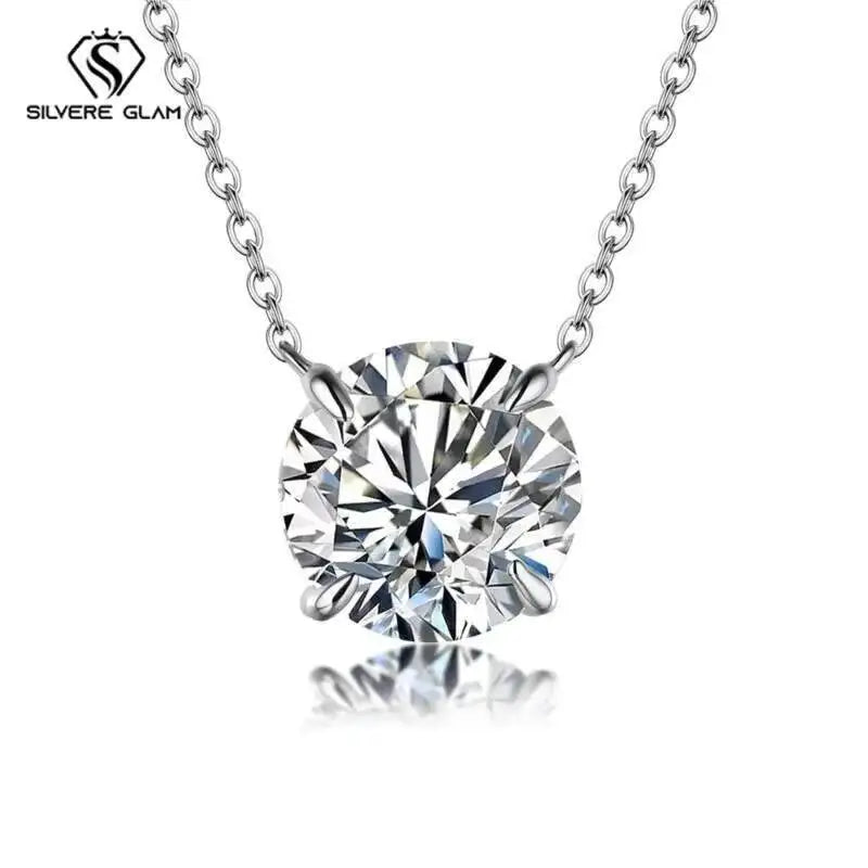 SG Moissanite Diamond 6.5mm 1CT Woman Pendant 925 Silver Necklace For Women Chains Party Bridal Fine Jewelry