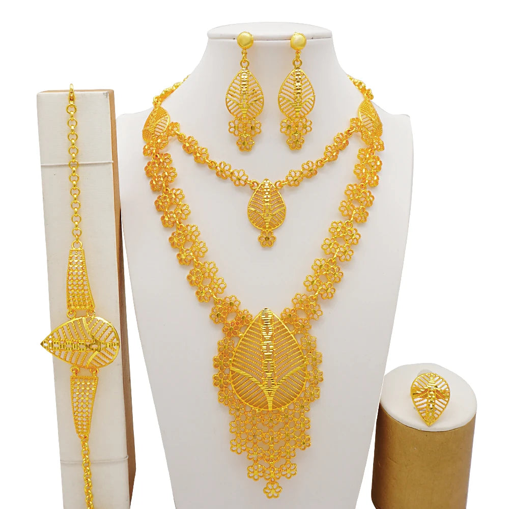 Ethiopian Fashion Women's Jewelry Set African Wedding Jewelry Set Necklace, Bracelet, Earrings, and Ring Set