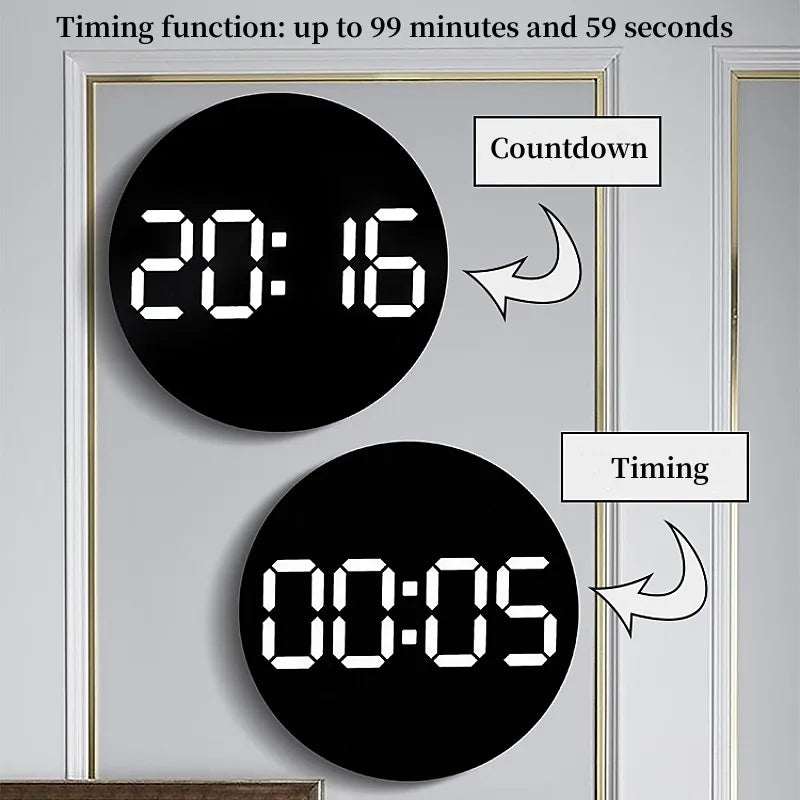 10 Inch Remote Control Digital Wall Clock Temperature Humidity Date Week Timing Countdown 2 Alarm Auto Dimmer LED Alarm Clock