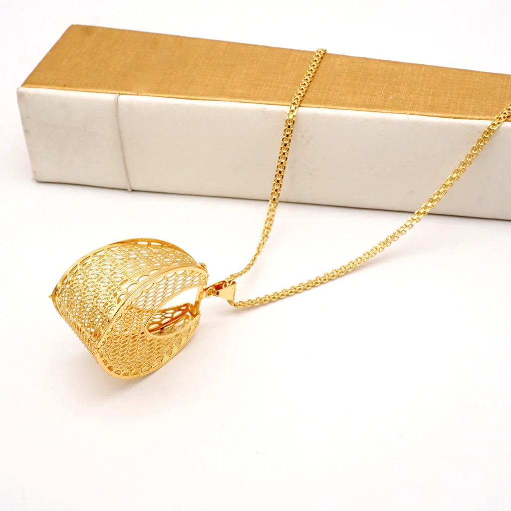 Fashion Dubai Jewelry Sets Gold Color Pendant Copper Classic Earrings Necklace For Women Daily Wear Party Anniversary Gifts