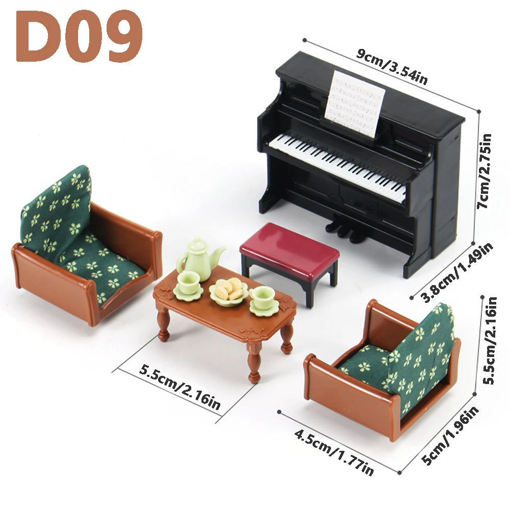 Doll House 1:12 Miniature Furniture Kitchen Toy Dining Table Dollhouse Accessories Montessori Bedroom Bathroom For Girl Gift