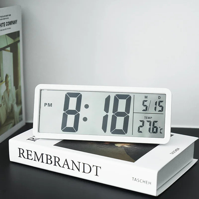 Battery Powered LCD Digital Wall Clock Time Temperature Date Desktop Table Clock With USB Cable 12/24H LCD Clock for Living Room