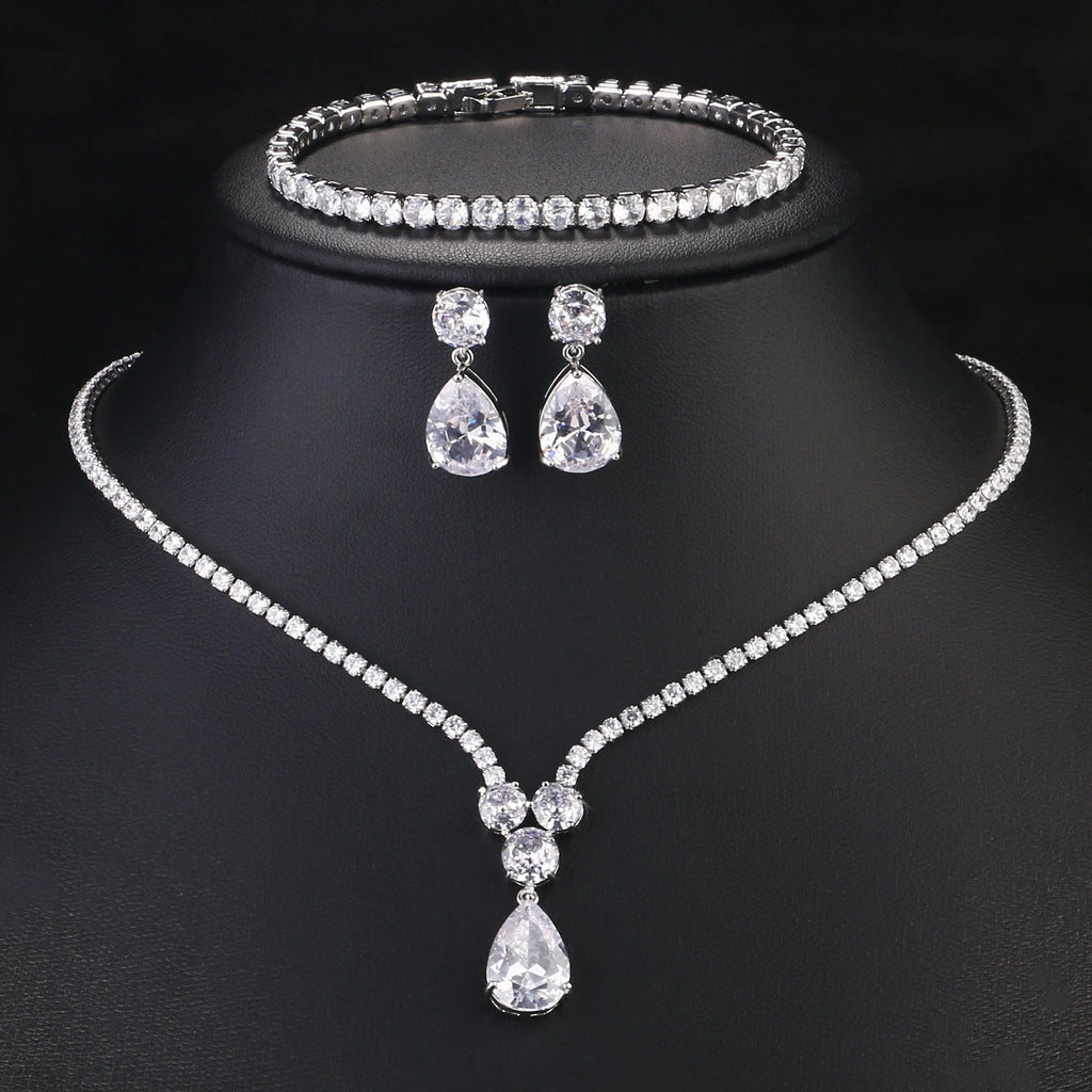 ZAKOL Luxury Clear Water Drop Zircon Jewelry Set for Women High Quality Shiny CZ Wedding Party Jewelry