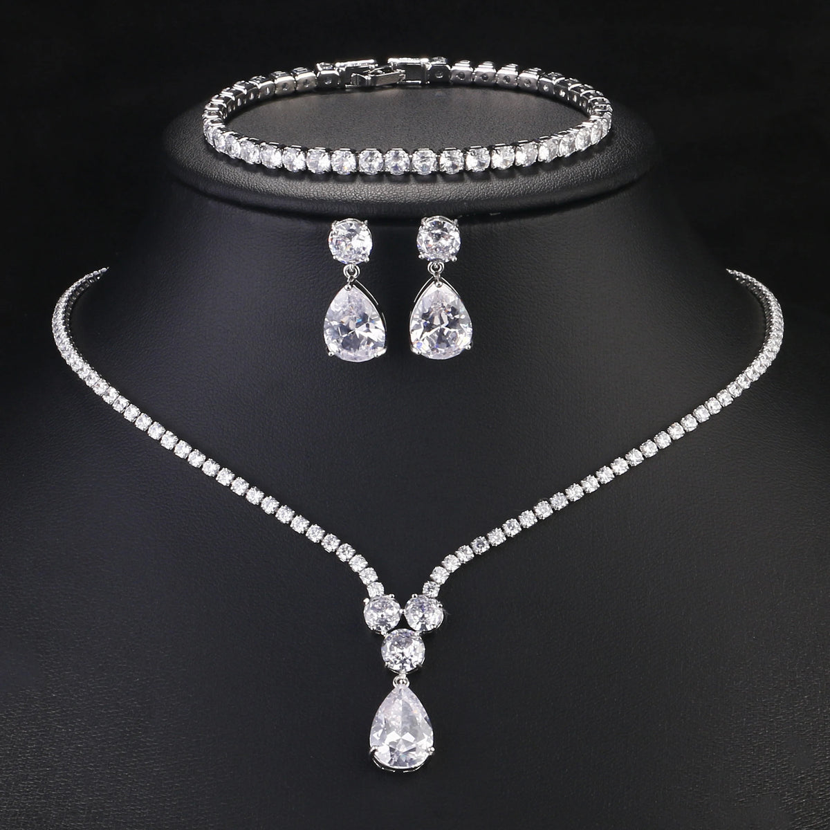ZAKOL Luxury Clear Water Drop Zircon Jewelry Set for Women High Quality Shiny CZ Wedding Party Jewelry