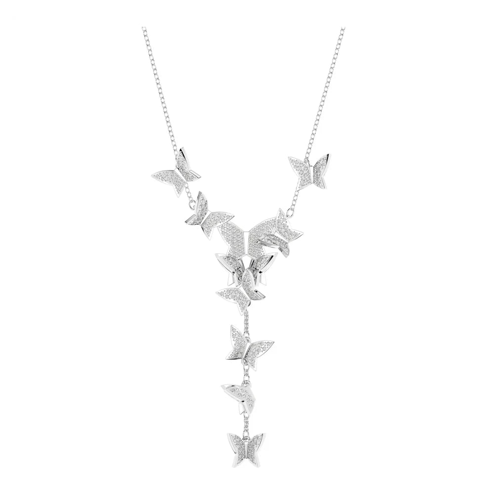 2026 New High-Quality Colorful Candy Butterfly Crystal Star Dancing Heart Double-Layer Simple Necklace - Valentine's Day Gift