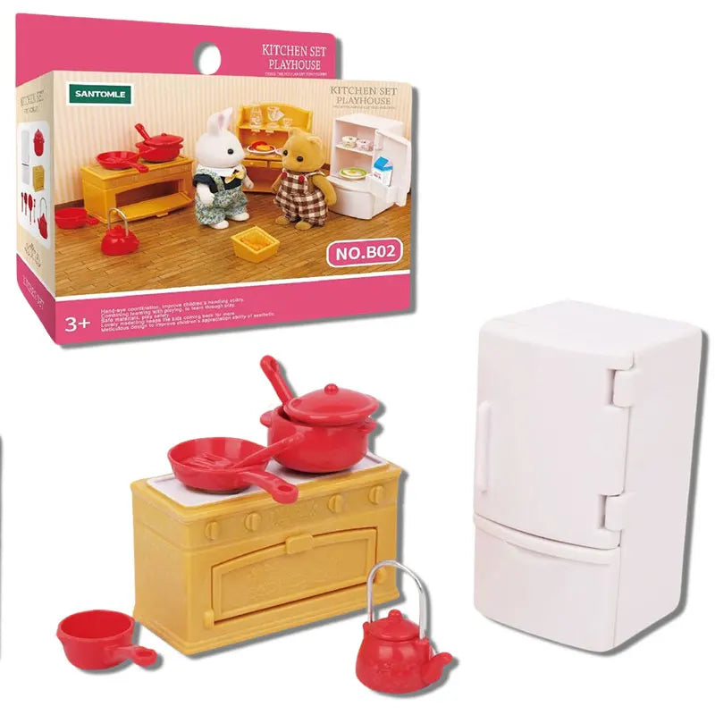 1:12 Forest Family Dollhouse Furniture Montessori Miniature Doll House Kitchen Bedroom Bathroom Accessories For Girl Gifts