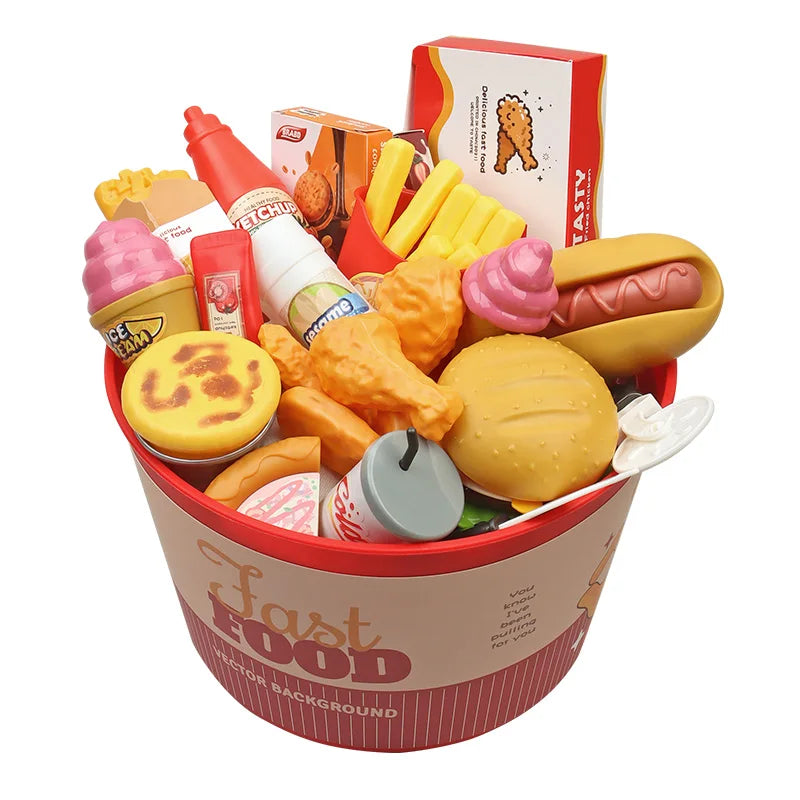 Children Food Kitchen Toys Set Girl Pretend Play House Simulation Bread Burger Pizza Cooking Game Kitchen Play Props Accessories
