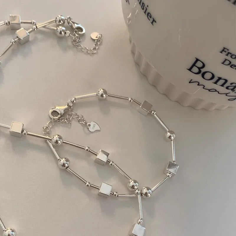 VENTFILLE 925 Sterling Silver Bead Geometry Necklace for Women Girl Korean Design Versatile Choker Jewelry Dropship Wholesale